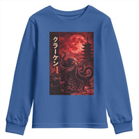 Vintage Sea Monster Youth Sweatshirt Horror Japanese Octopus Mythology Temple Red Moon