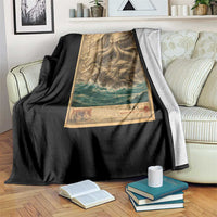 Vintage Japanese Sea Monster Throw Blanket Retro Mythology Newspaper Ukiyo-e Art