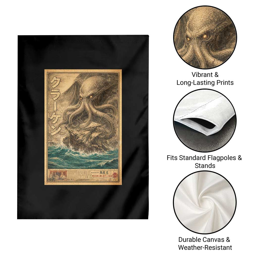Vintage Japanese Sea Monster Garden Flag Retro Mythology Newspaper Ukiyo-e Art