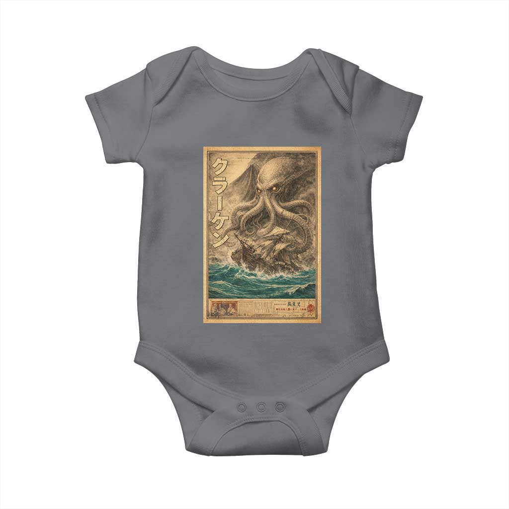 Vintage Japanese Sea Monster Baby Onesie Retro Mythology Newspaper Ukiyo-e Art