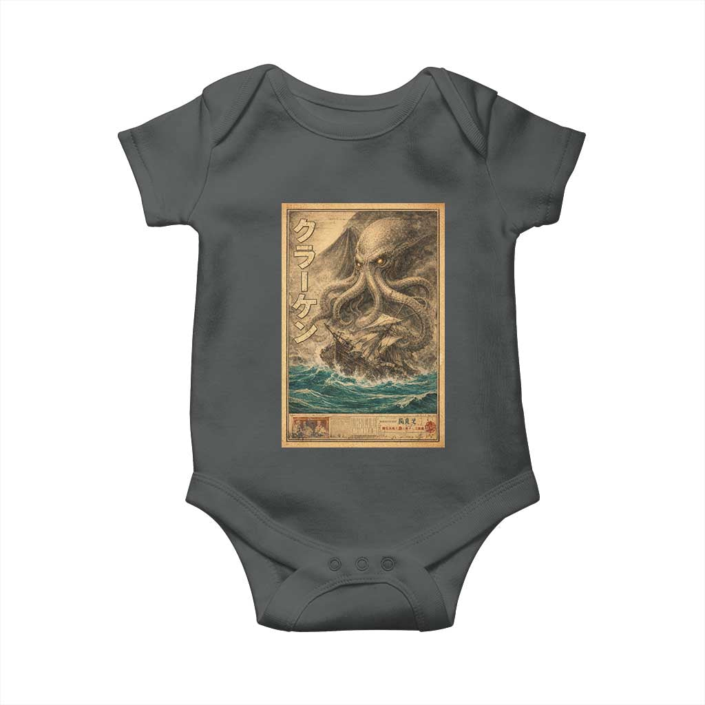 Vintage Japanese Sea Monster Baby Onesie Retro Mythology Newspaper Ukiyo-e Art
