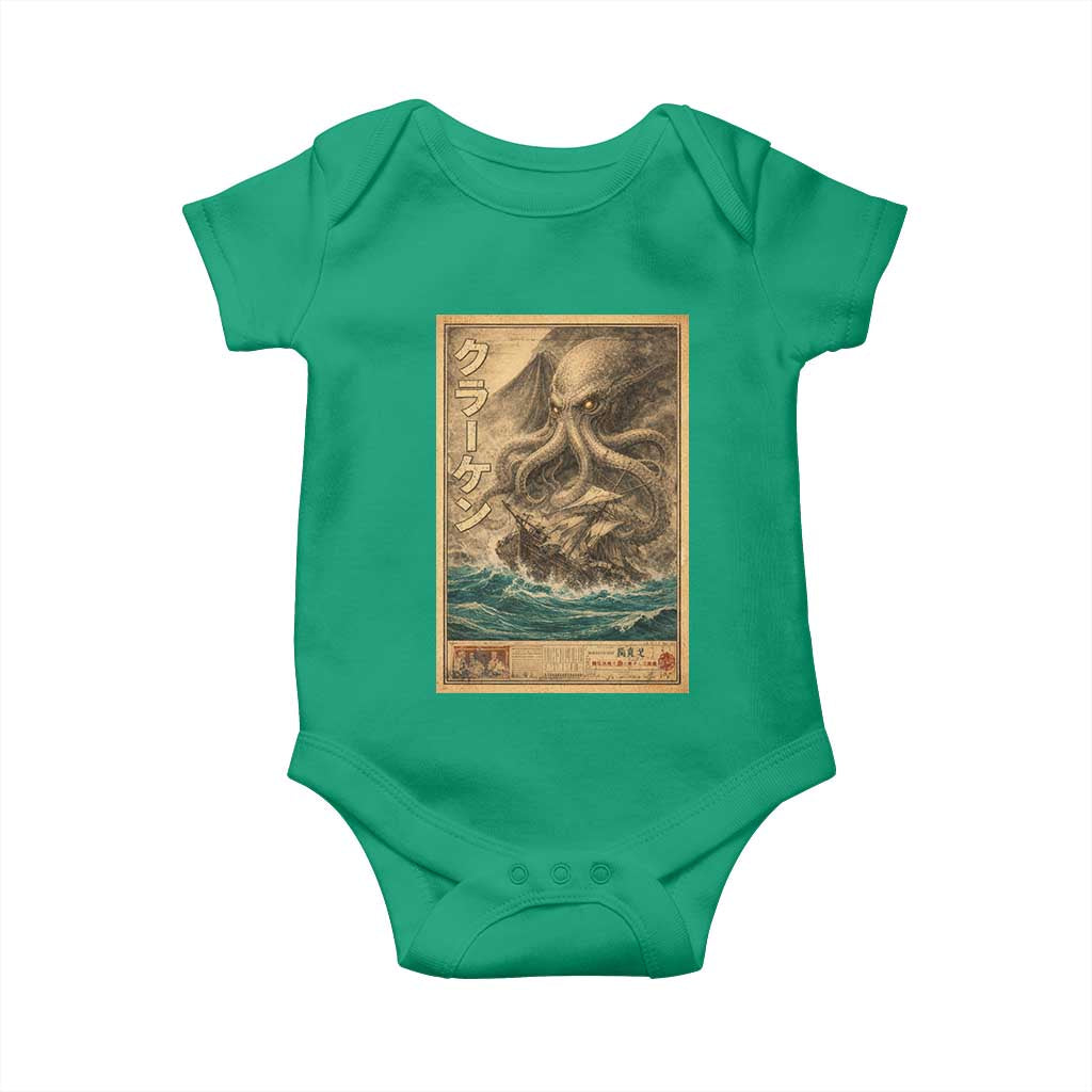 Vintage Japanese Sea Monster Baby Onesie Retro Mythology Newspaper Ukiyo-e Art