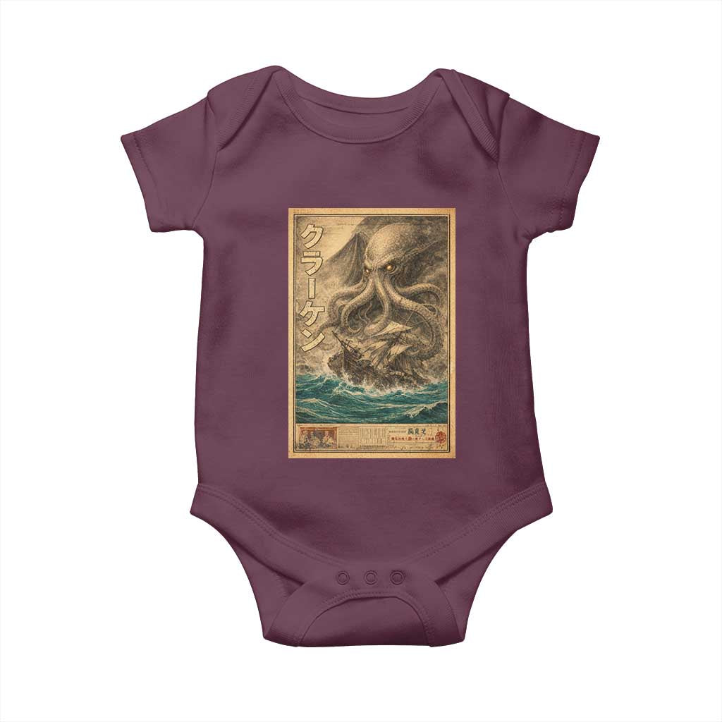 Vintage Japanese Sea Monster Baby Onesie Retro Mythology Newspaper Ukiyo-e Art