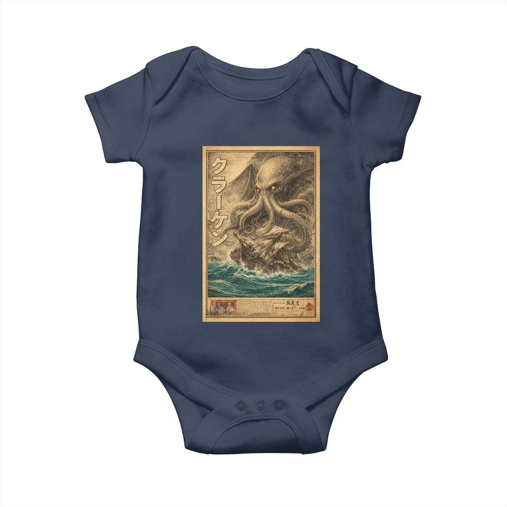 Vintage Japanese Sea Monster Baby Onesie Retro Mythology Newspaper Ukiyo-e Art