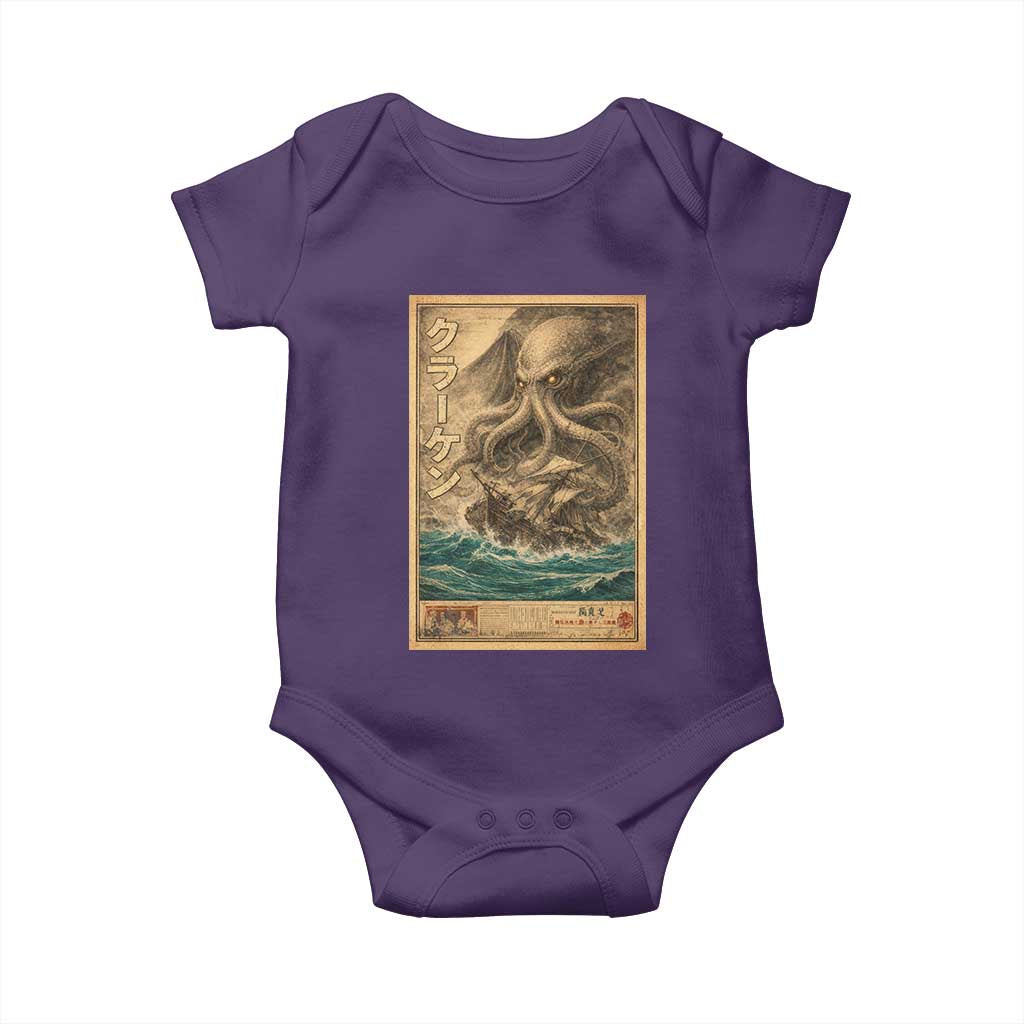 Vintage Japanese Sea Monster Baby Onesie Retro Mythology Newspaper Ukiyo-e Art