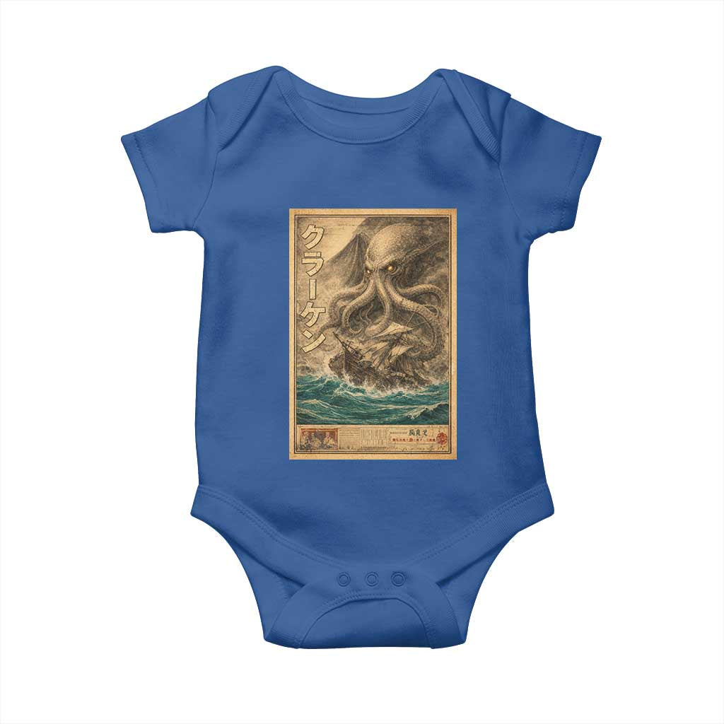 Vintage Japanese Sea Monster Baby Onesie Retro Mythology Newspaper Ukiyo-e Art