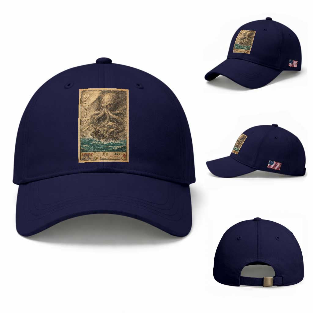 Vintage Japanese Sea Monster Baseball Cap Retro Mythology Newspaper Ukiyo-e Art
