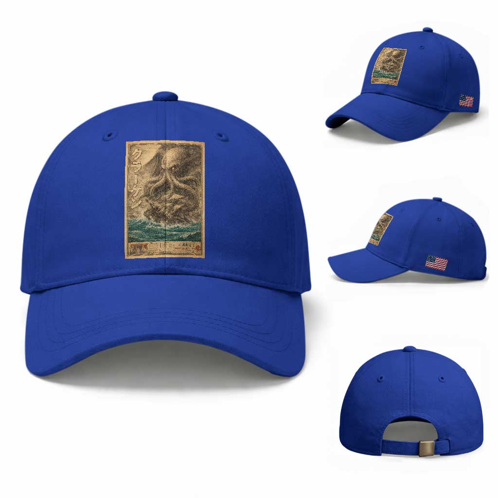 Vintage Japanese Sea Monster Baseball Cap Retro Mythology Newspaper Ukiyo-e Art
