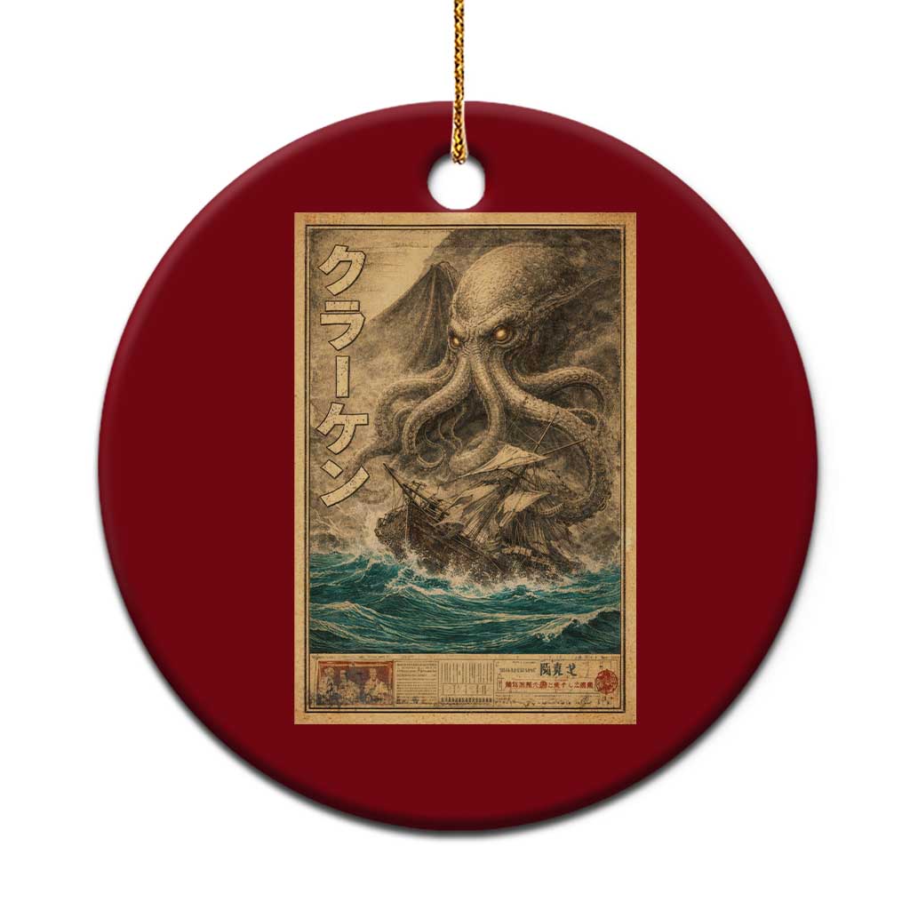 Vintage Japanese Sea Monster Ceramic Ornament Retro Mythology Newspaper Ukiyo-e Art