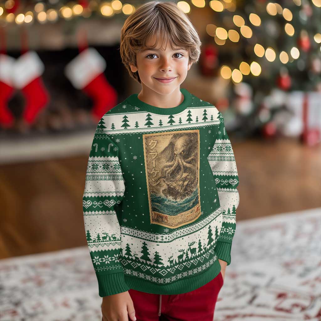 Vintage Japanese Sea Monster Ugly Christmas Sweater Retro Mythology Newspaper Ukiyo-e Art