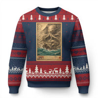 Vintage Japanese Sea Monster Ugly Christmas Sweater Retro Mythology Newspaper Ukiyo-e Art