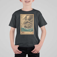 Vintage Japanese Sea Monster T Shirt For Kid Retro Mythology Newspaper Ukiyo-e Art