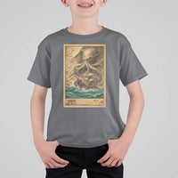 Vintage Japanese Sea Monster T Shirt For Kid Retro Mythology Newspaper Ukiyo-e Art