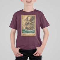 Vintage Japanese Sea Monster T Shirt For Kid Retro Mythology Newspaper Ukiyo-e Art