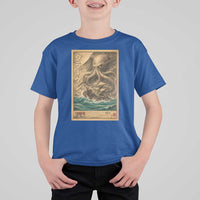 Vintage Japanese Sea Monster T Shirt For Kid Retro Mythology Newspaper Ukiyo-e Art