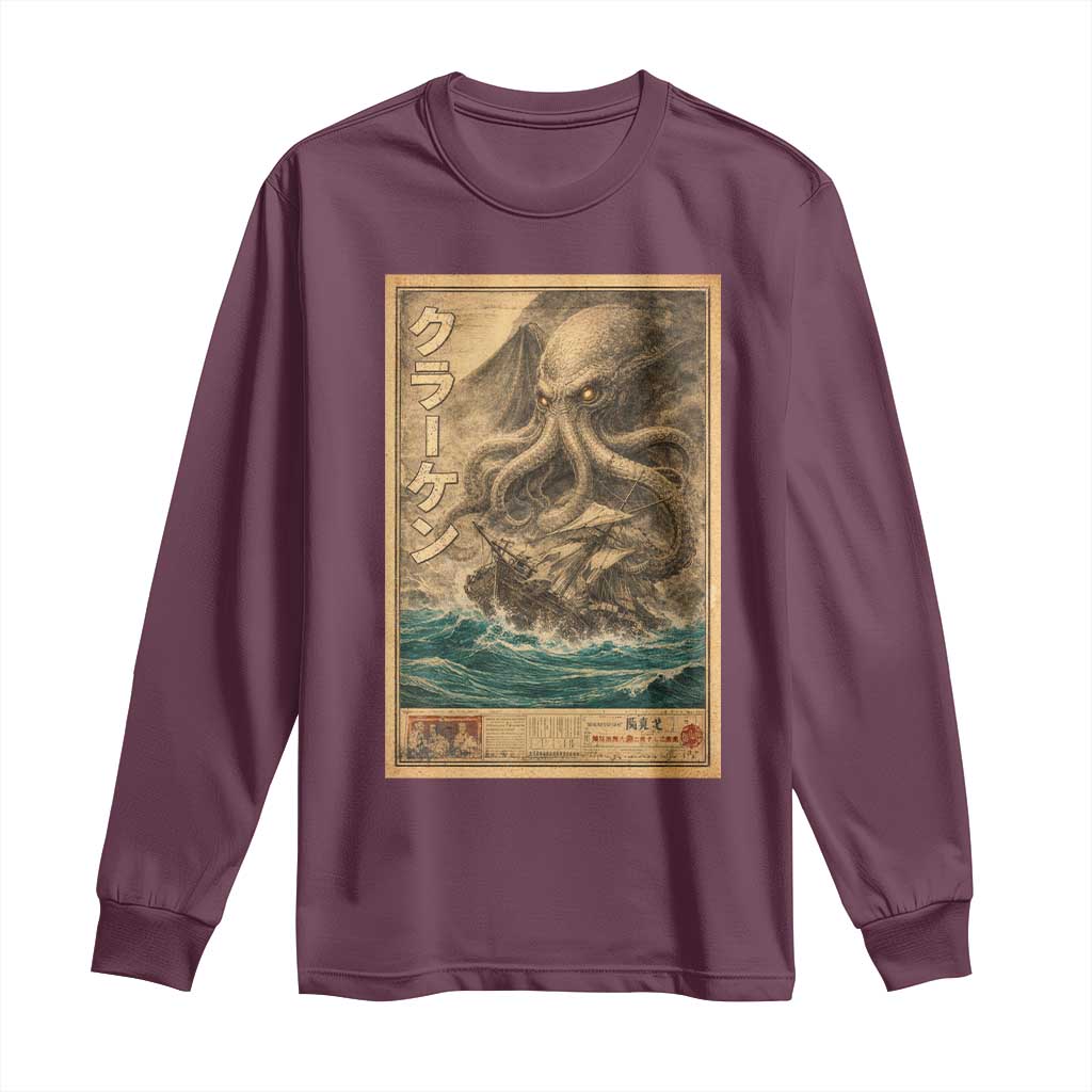 Vintage Japanese Sea Monster Long Sleeve Shirt Retro Mythology Newspaper Ukiyo-e Art