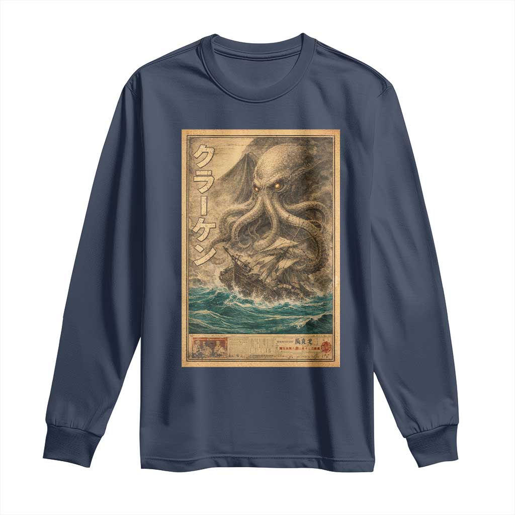 Vintage Japanese Sea Monster Long Sleeve Shirt Retro Mythology Newspaper Ukiyo-e Art