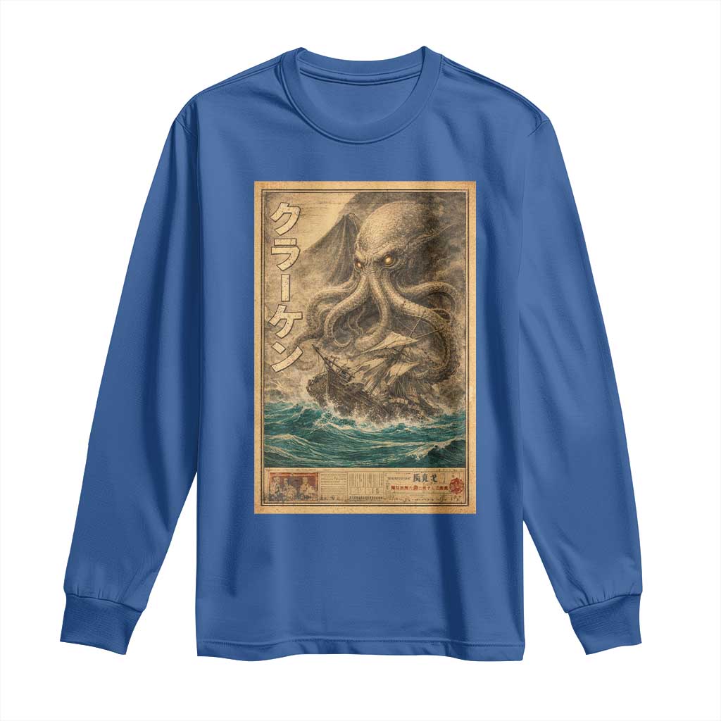 Vintage Japanese Sea Monster Long Sleeve Shirt Retro Mythology Newspaper Ukiyo-e Art