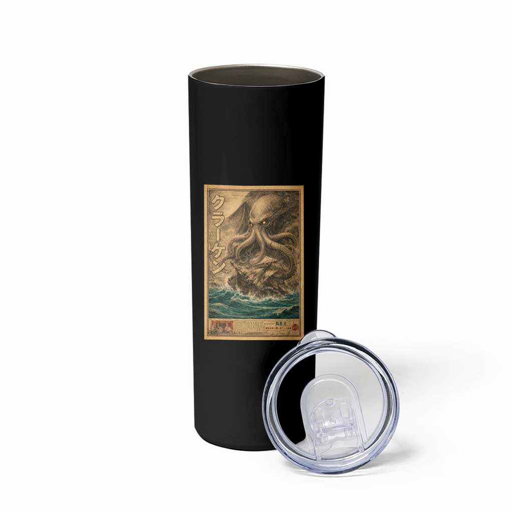 Vintage Japanese Sea Monster Skinny Tumbler Retro Mythology Newspaper Ukiyo-e Art