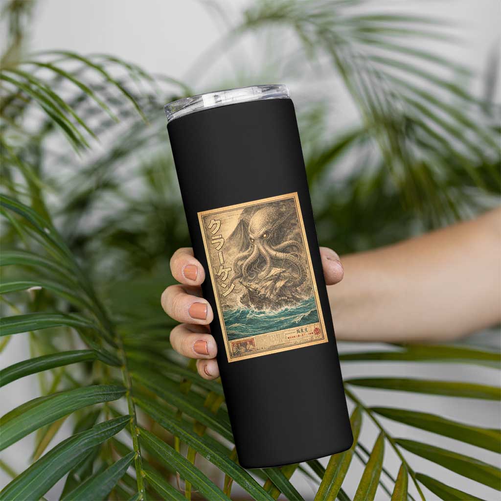 Vintage Japanese Sea Monster Skinny Tumbler Retro Mythology Newspaper Ukiyo-e Art