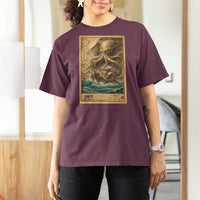 Vintage Japanese Sea Monster T Shirt For Women Retro Mythology Newspaper Ukiyo-e Art