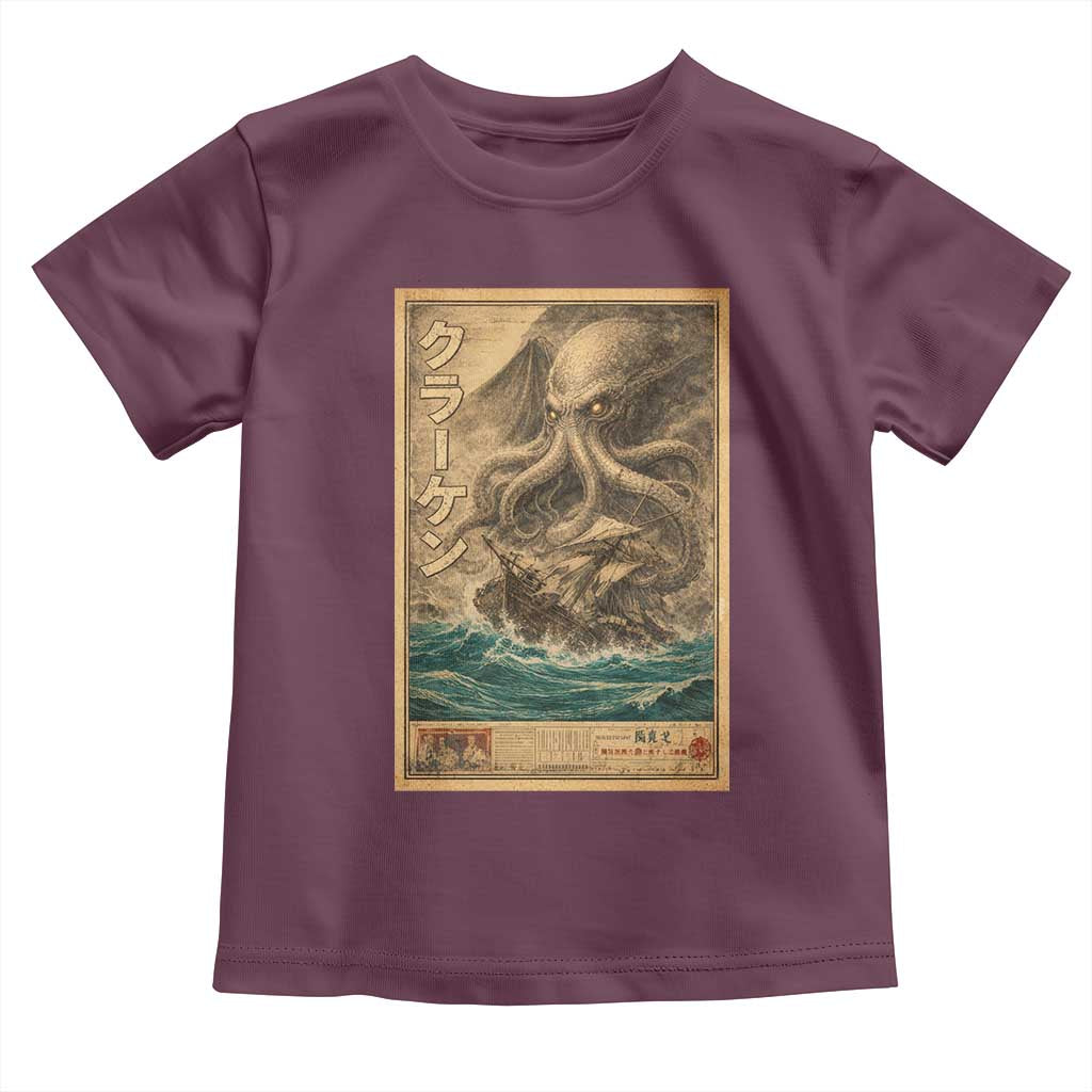 Vintage Japanese Sea Monster Toddler T Shirt Retro Mythology Newspaper Ukiyo-e Art