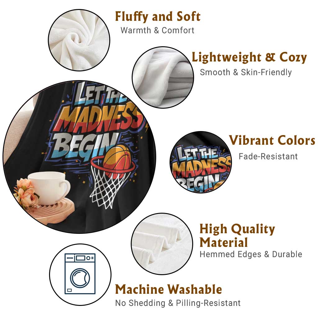 Basketball Bracket Throw Blanket Funny Let the Madness Begin Sporty Basketball Players Lovers