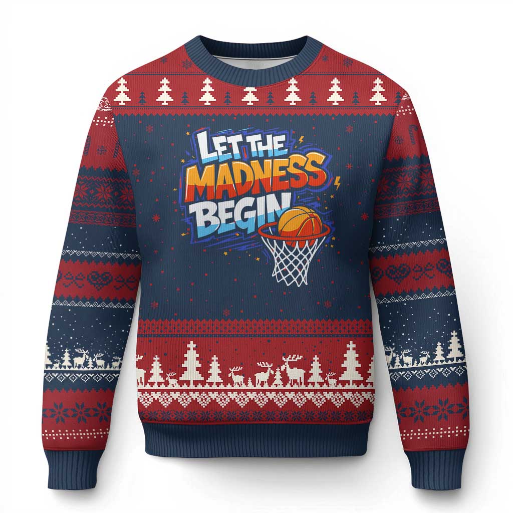 Basketball Bracket Ugly Christmas Sweater Funny Let the Madness Begin Sporty Basketball Players Lovers