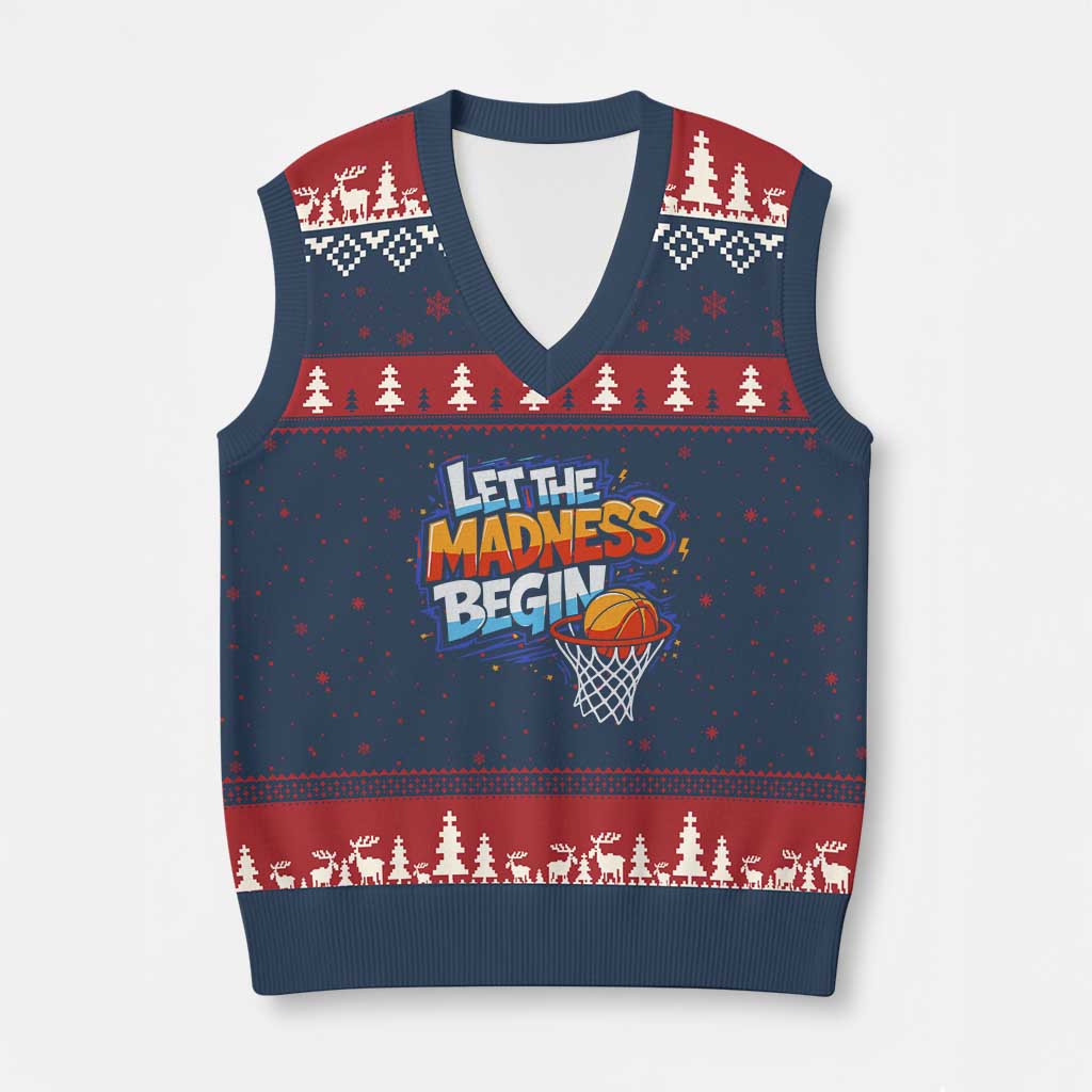 Basketball Bracket V-Neck Knit Sweater Vest Funny Let the Madness Begin Sporty Basketball Players Lovers