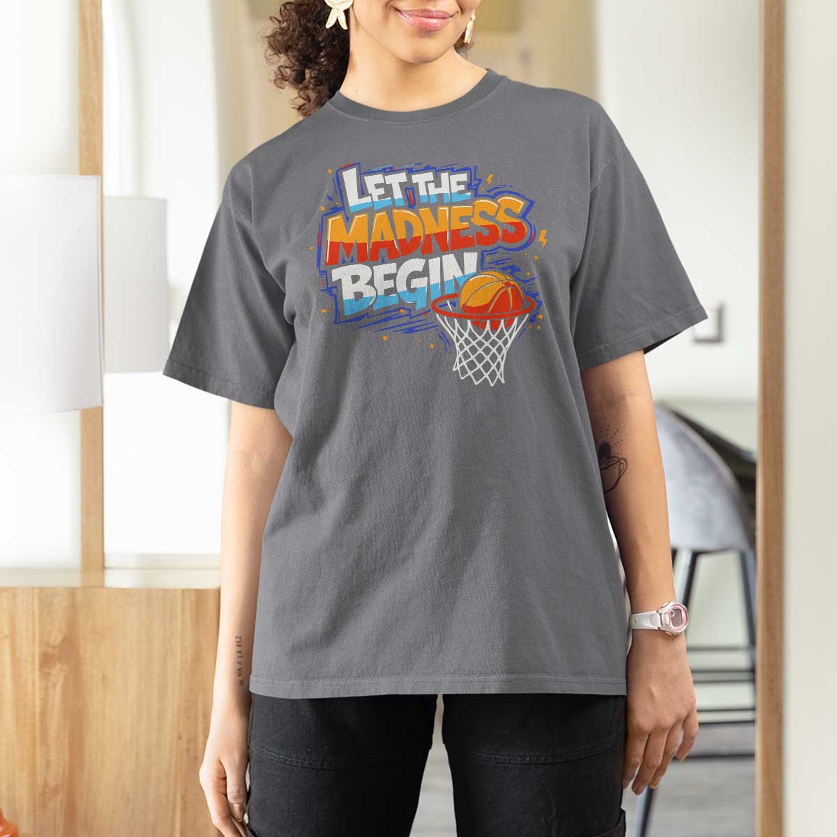 Basketball Bracket T Shirt For Women Funny Let the Madness Begin Sporty Basketball Players Lovers