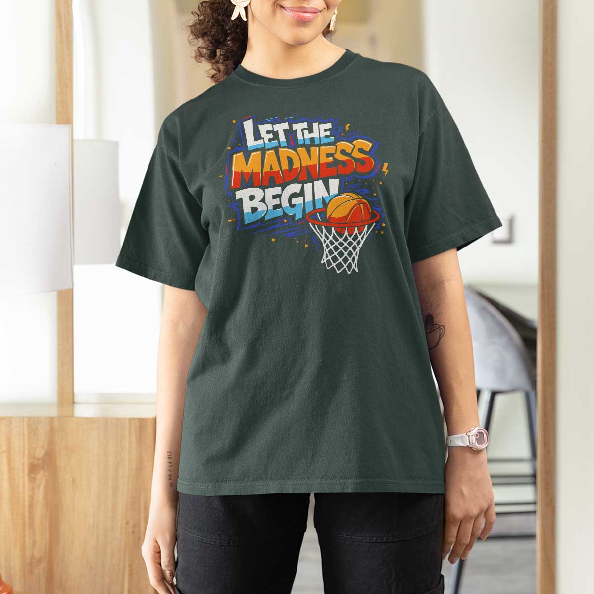 Basketball Bracket T Shirt For Women Funny Let the Madness Begin Sporty Basketball Players Lovers