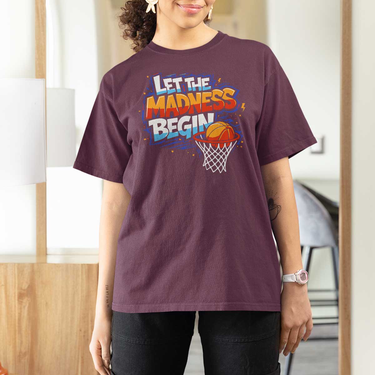 Basketball Bracket T Shirt For Women Funny Let the Madness Begin Sporty Basketball Players Lovers