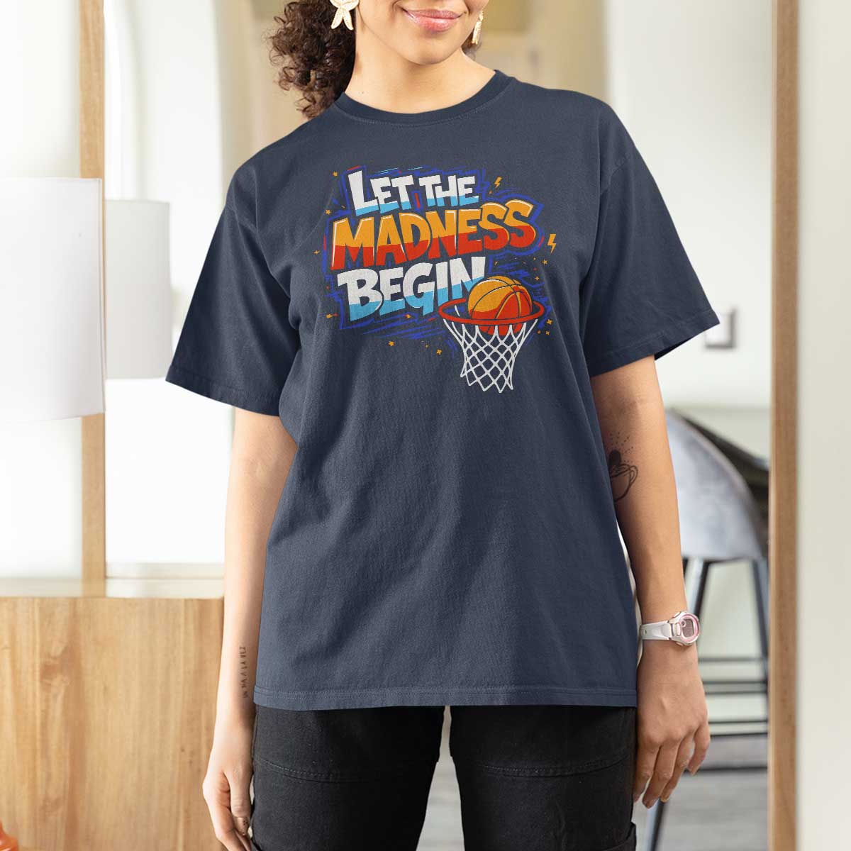 Basketball Bracket T Shirt For Women Funny Let the Madness Begin Sporty Basketball Players Lovers