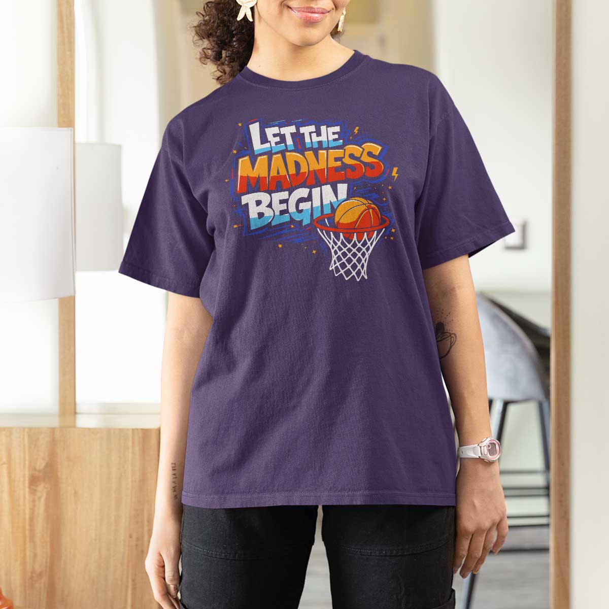 Basketball Bracket T Shirt For Women Funny Let the Madness Begin Sporty Basketball Players Lovers