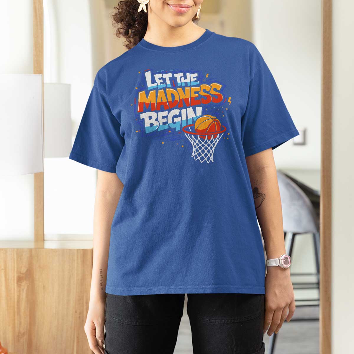 Basketball Bracket T Shirt For Women Funny Let the Madness Begin Sporty Basketball Players Lovers