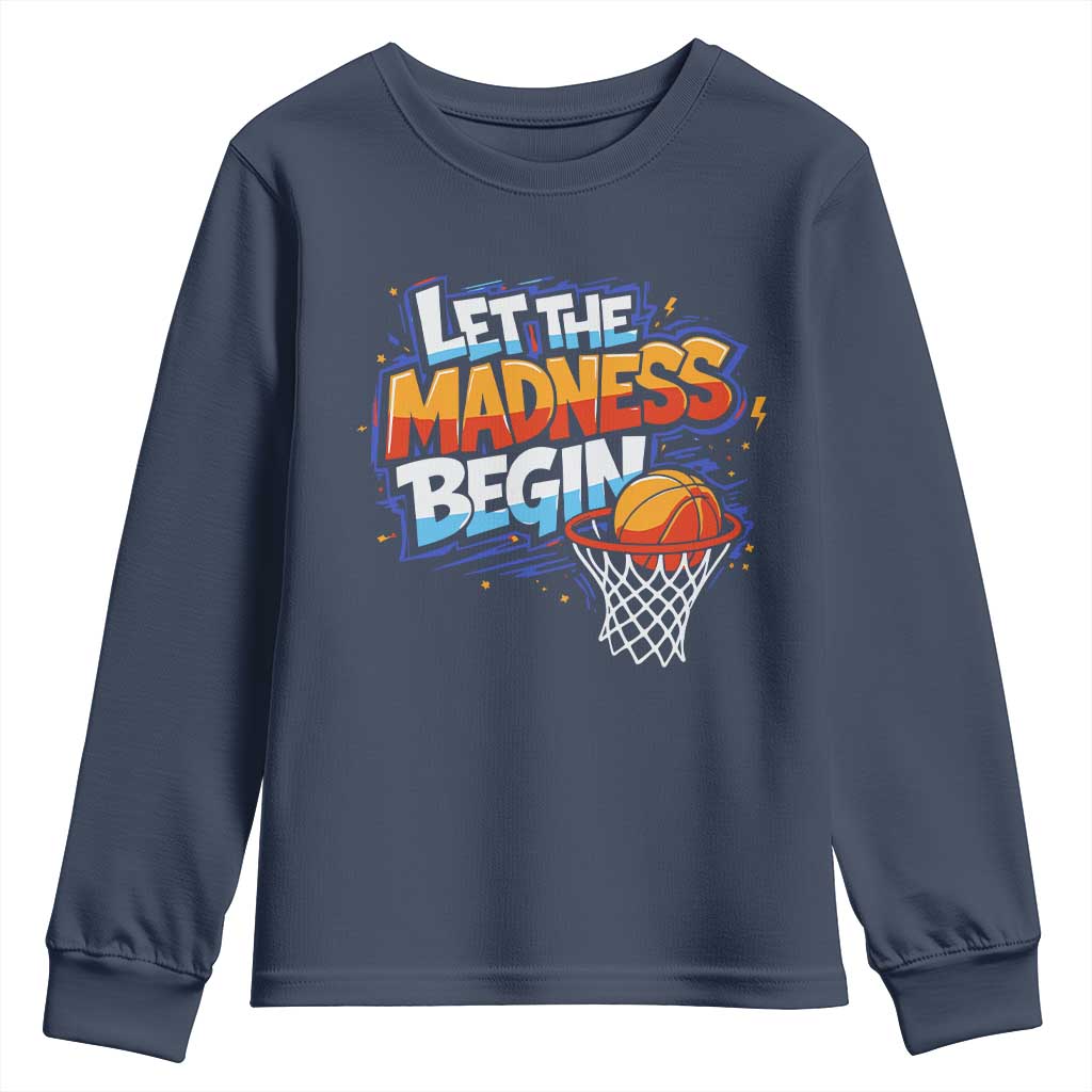 Basketball Bracket Youth Sweatshirt Funny Let the Madness Begin Sporty Basketball Players Lovers