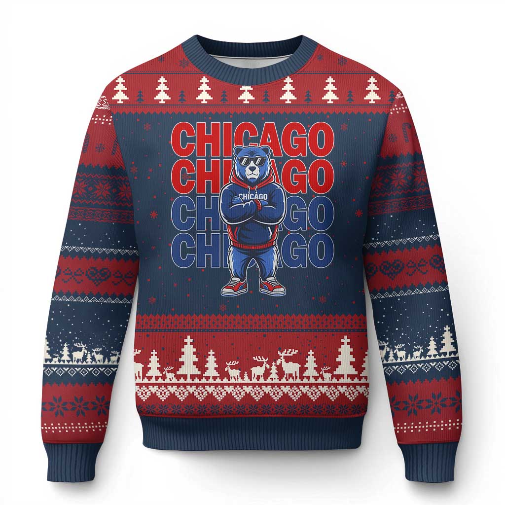 Vintage Chicago Pride Graphic Ugly Christmas Sweater US State Sports Fan Baseball Lover