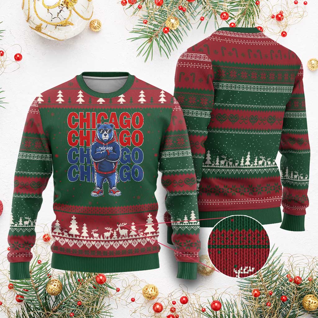 Vintage Chicago Pride Graphic Ugly Christmas Sweater US State Sports Fan Baseball Lover