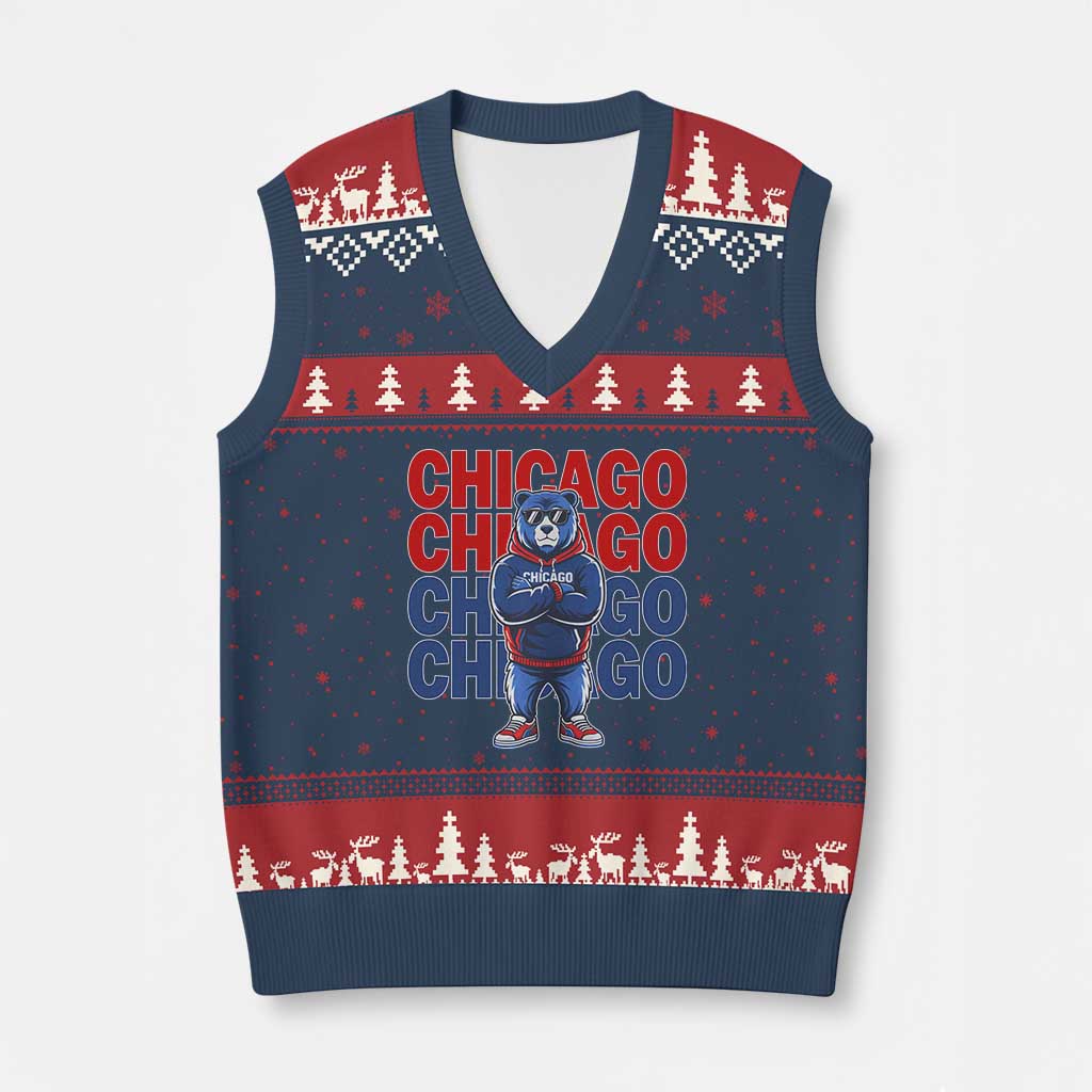 Vintage Chicago Pride Graphic V-Neck Knit Sweater Vest US State Sports Fan Baseball Lover