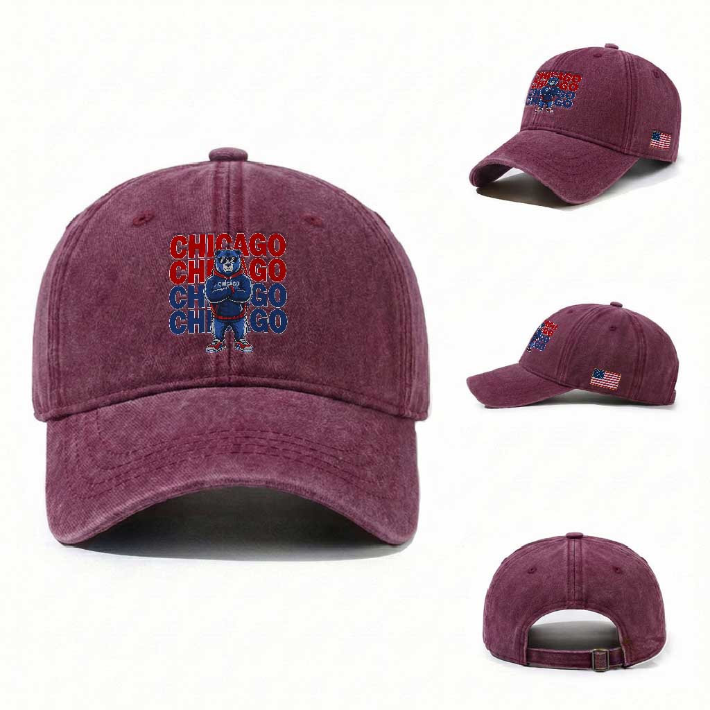 Vintage Chicago Pride Graphic Washed Cotton Baseball Cap US State Sports Fan Baseball Lover