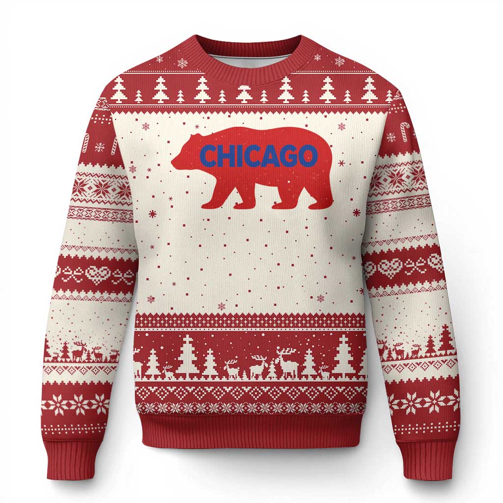 Chicago Baseball Ugly Christmas Sweater Vintage Distressed Illinois City Pride Baseball Lover