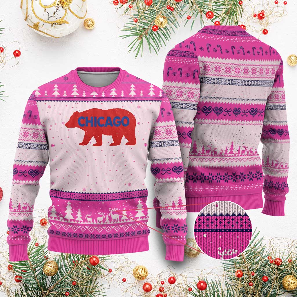 Chicago Baseball Ugly Christmas Sweater Vintage Distressed Illinois City Pride Baseball Lover