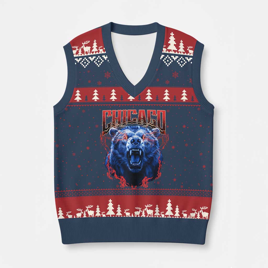 Retro Chicago V-Neck Knit Sweater Vest Vintage Cub Bootleg Graphic Baseball Fans