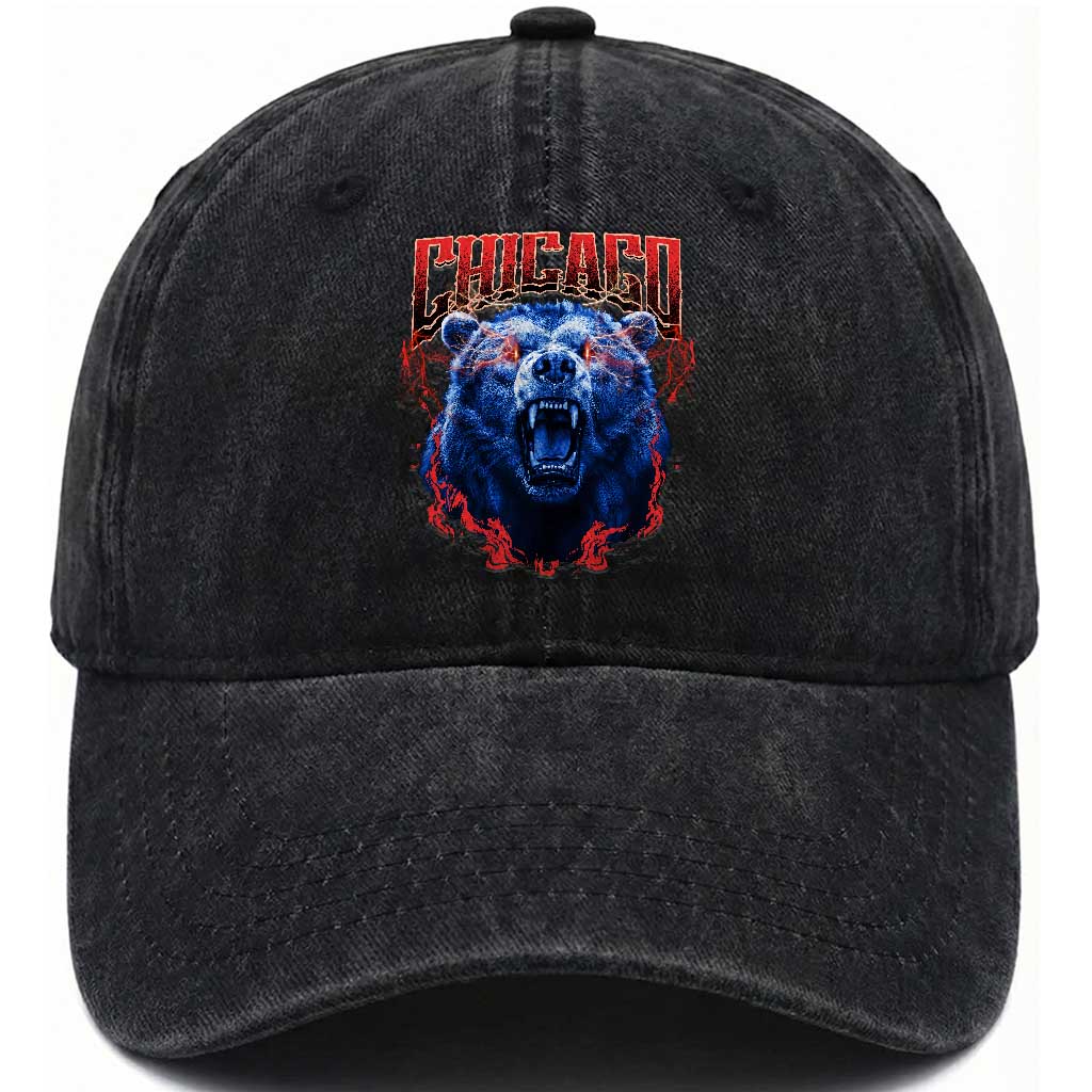 Retro Chicago Washed Cotton Baseball Cap Vintage Cub Bootleg Graphic Baseball Fans