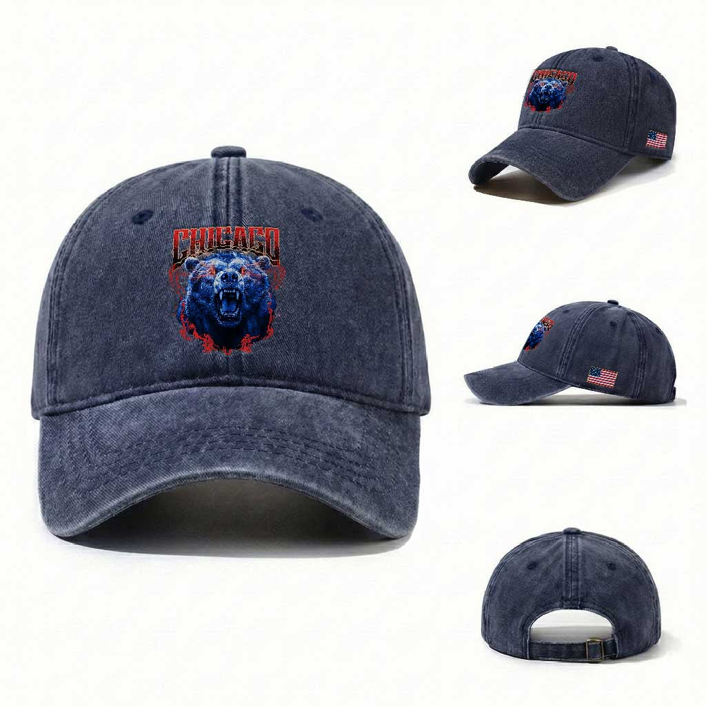Retro Chicago Washed Cotton Baseball Cap Vintage Cub Bootleg Graphic Baseball Fans