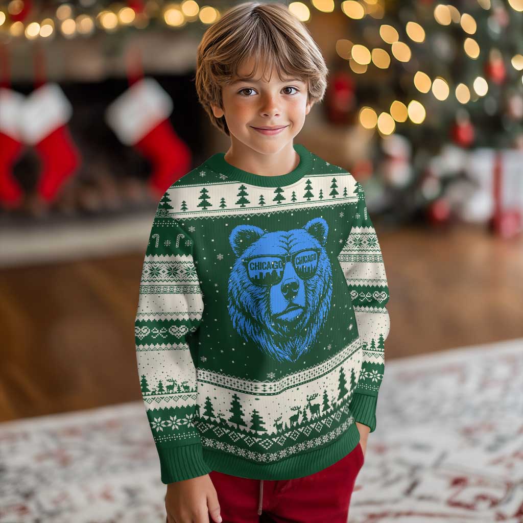 Vintage Chicago Ugly Christmas Sweater Cub With Sunglasses Baseball Fans