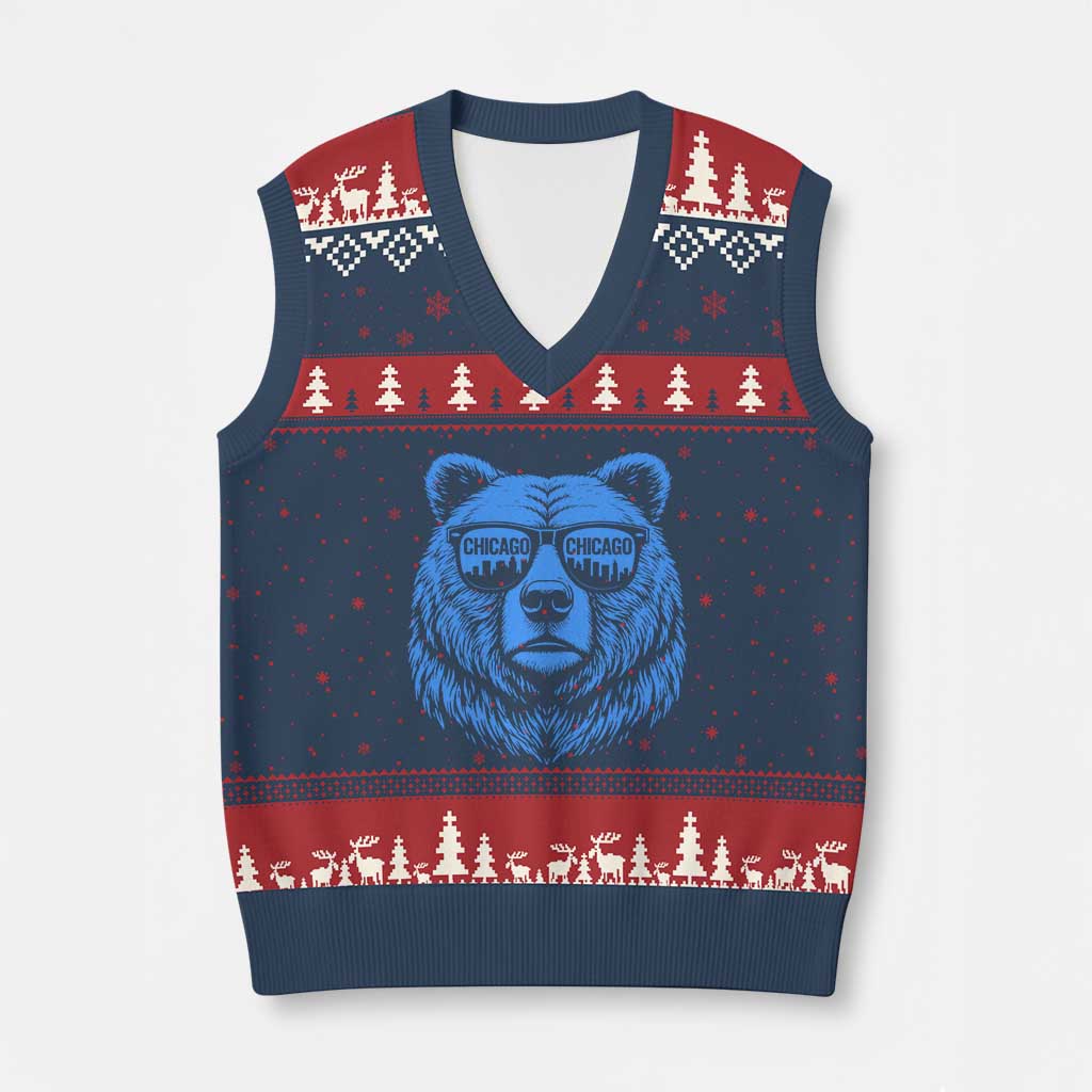 Vintage Chicago V-Neck Knit Sweater Vest Cub With Sunglasses Baseball Fans
