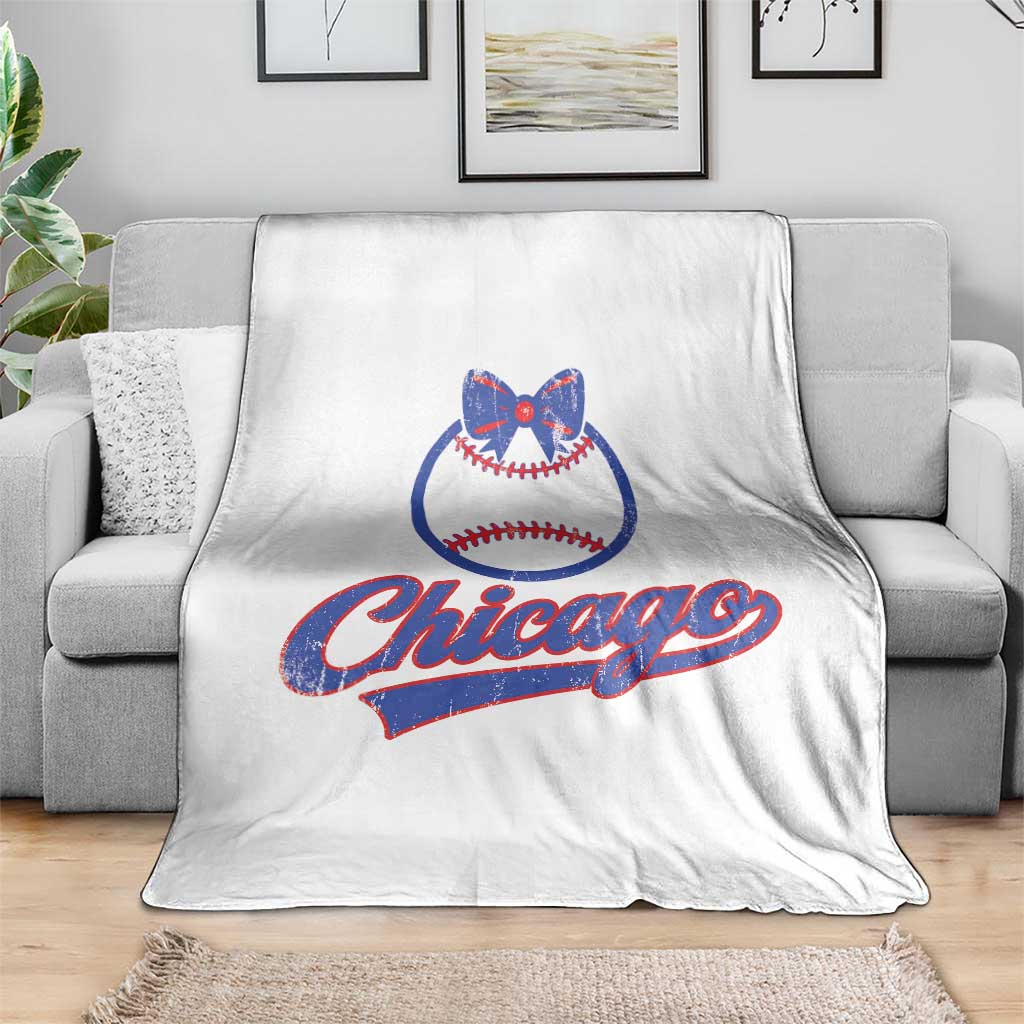 Chicago Coquette Bow Throw Blanket Cute Girls Kids Women Baseball Fans