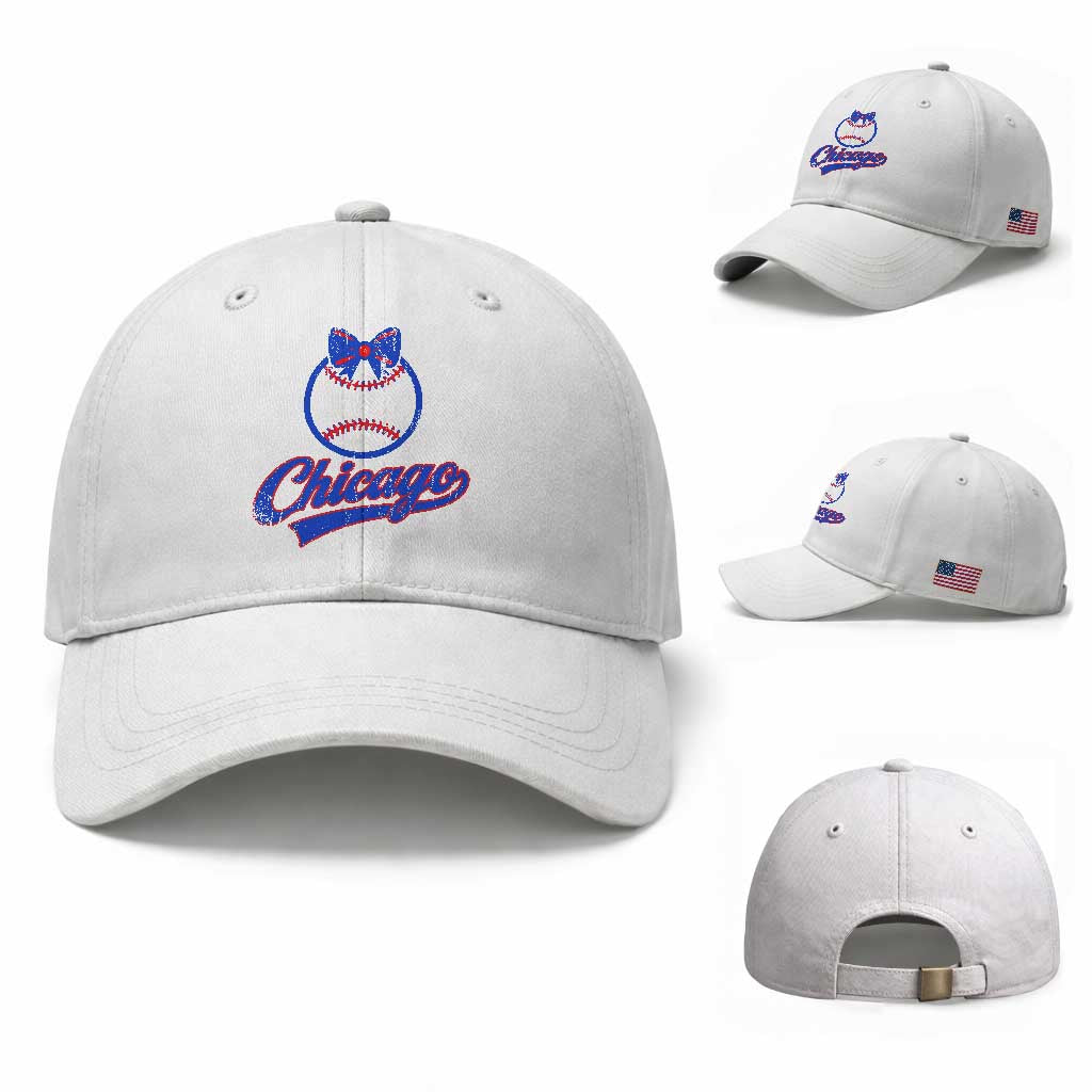 Chicago Coquette Bow Baseball Cap Cute Girls Kids Women Baseball Fans