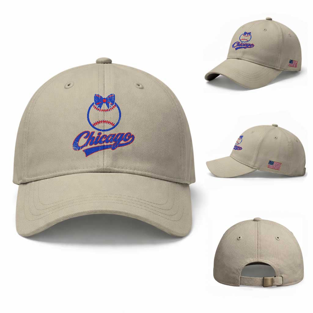 Chicago Coquette Bow Baseball Cap Cute Girls Kids Women Baseball Fans